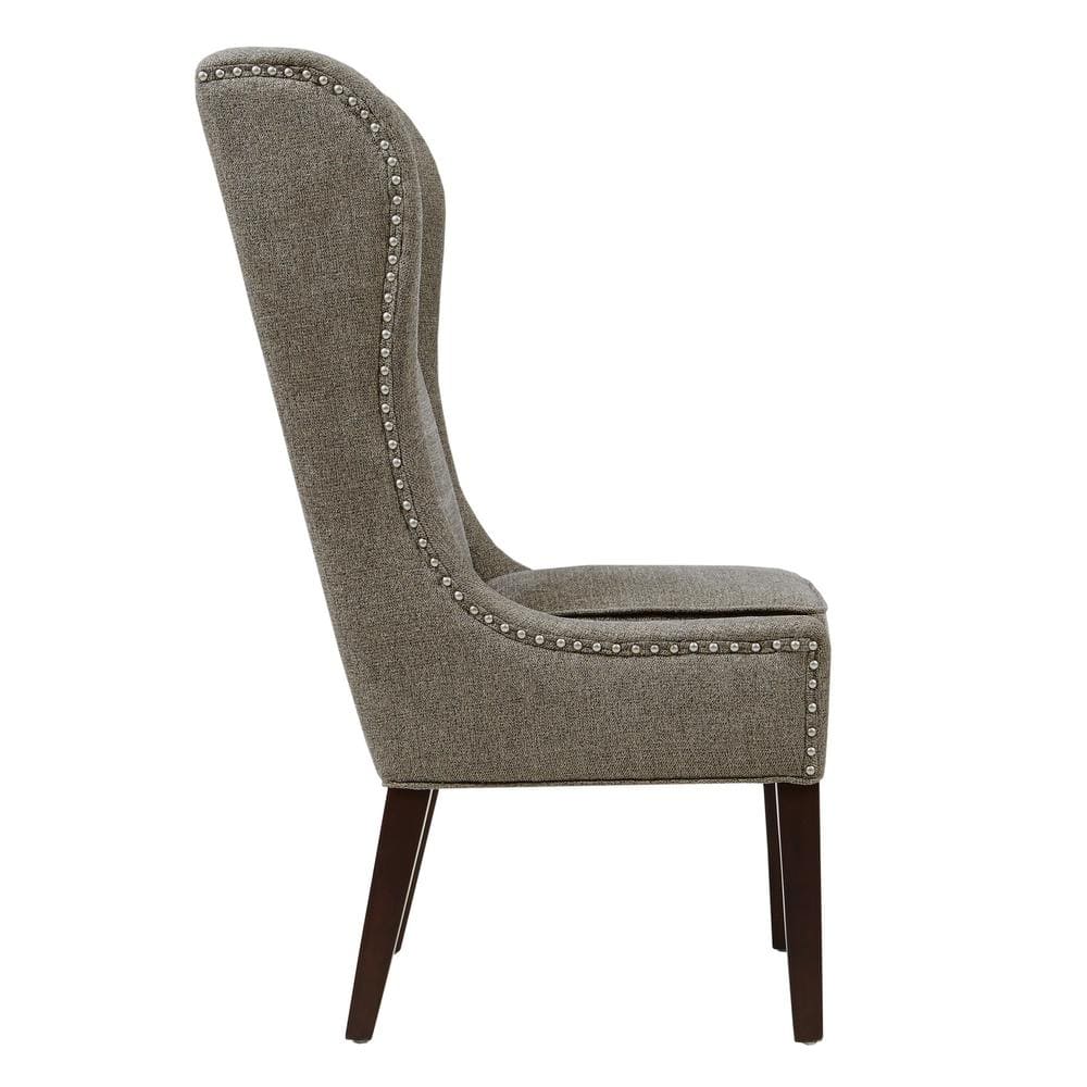 Gray High Wing Back Upholstered Side Chair with Wood Legs