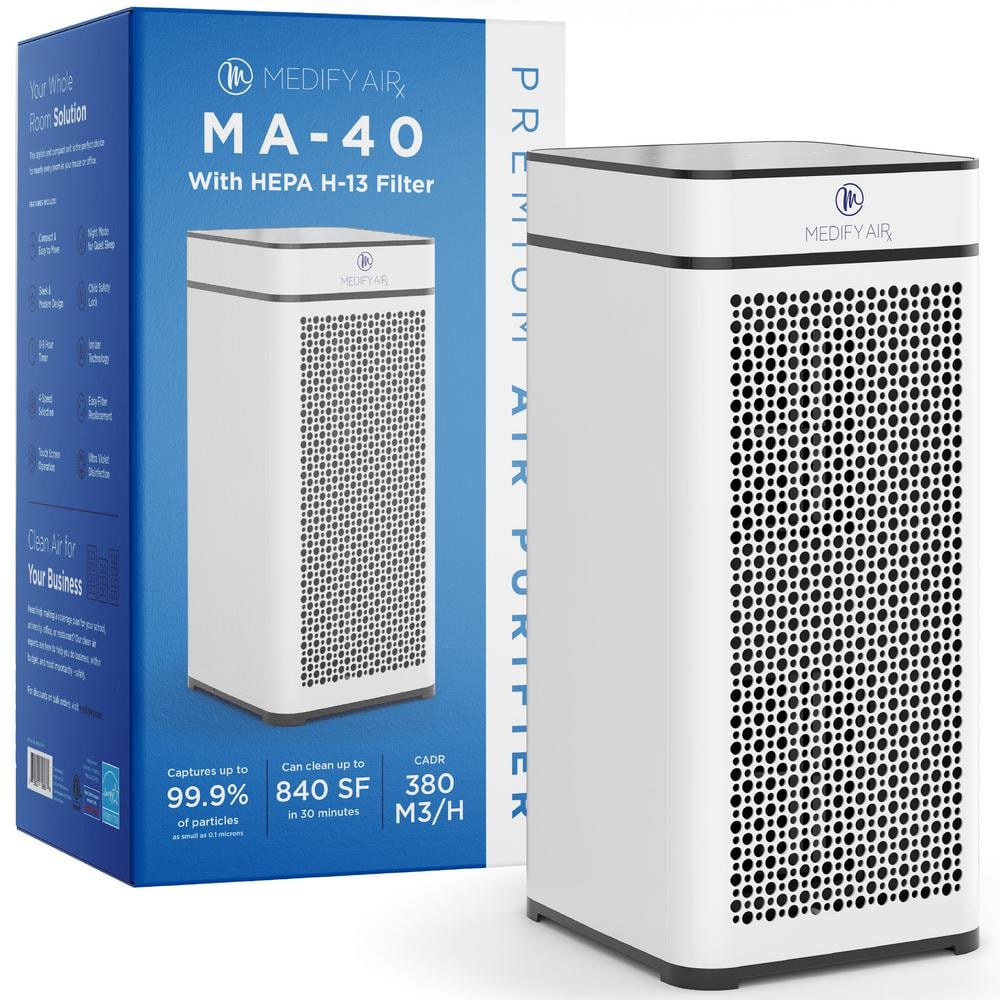 MEDIFY AIR Air Purifier with H13 True HEPA Filter 840 sq. ft. Coverage  99.9% Removal to 0.1 Microns White (1-Pack) MA-40-W1 The Home Depot