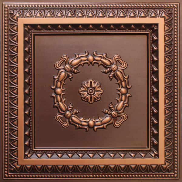 Dundee Deco Falkirk Perth Antique Copper 2 ft. x 2 ft. Decorative Rustic Glue Up or Lay In Ceiling Tile (40 sq. ft./case)