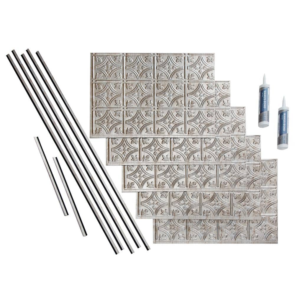 Vintage Silver Vinyl Decorative Backsplash Panels Kit