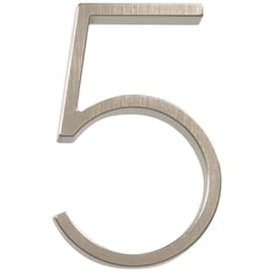 Everbilt 4 In. Satin Nickel Flush Mount Self-Adhesive House Number 5 ...