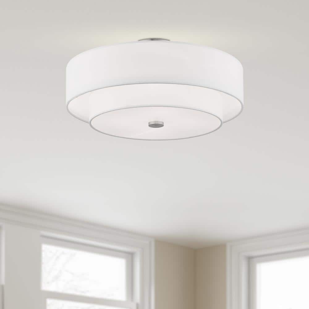 Swaney 18" Brushed Nickel Drum Ceiling Light with Glass Diffuser
