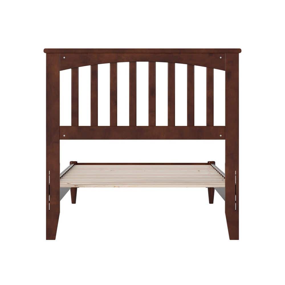 Becket Twin XL Walnut Wood Low Profile Platform Bed with Headboard
