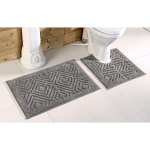 Trier Collection 2-Piece Gray 100% Cotton Diamond Pattern Bath Rug Set - 20 in. x 30 in. and 20 in. x 20 in.