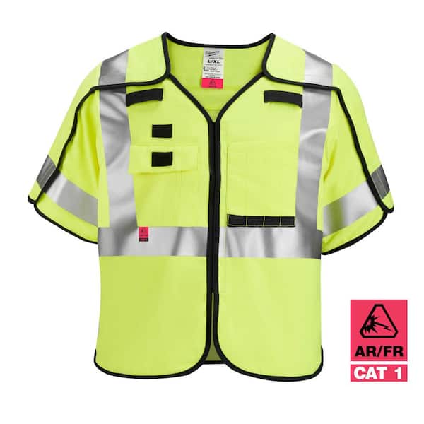 Milwaukee Arc-Rated/Flame-Resistant Small/Medium Yellow Woven Class 3 Breakaway High Vis Safety Vest with 10-Pockets and Sleeves