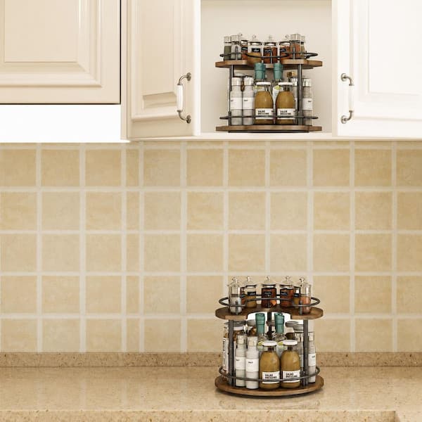 2-Tier Lazy Susan Spice Rack Organizer with 4 Height Settings and Stable Carousel Base for Cupboard and Countertop