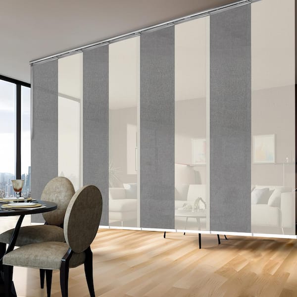EMOH Seersucker 130 in. - 175 in. W x 94 in. L Adjustable 8- Panel White Double Rail Panel Track with 23.5 in. Slates