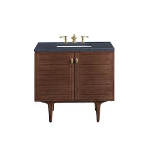 Amberly 36.0 in. W x 23.5 in. D x 34.7 in. H Bathroom Vanity in Mid-Century Walnut with Charcoal Soapstone Quartz Top