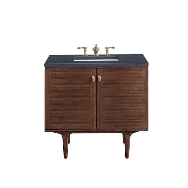 James Martin Vanities Amberly 36.0 in. W x 23.5 in. D x 34.7 in. H Bathroom Vanity in Mid-Century Walnut with Charcoal Soapstone Quartz Top