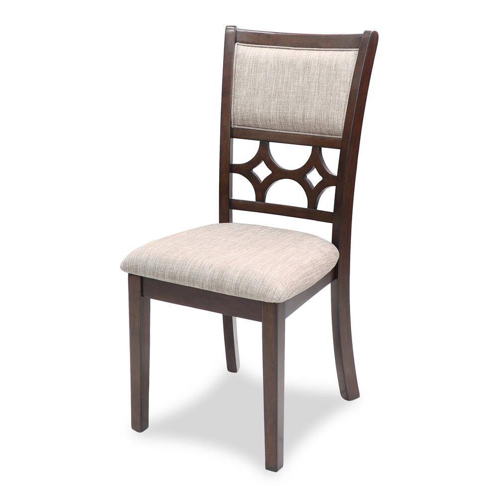 Cherry Brown Round Wood Dining Set with 4 Chairs