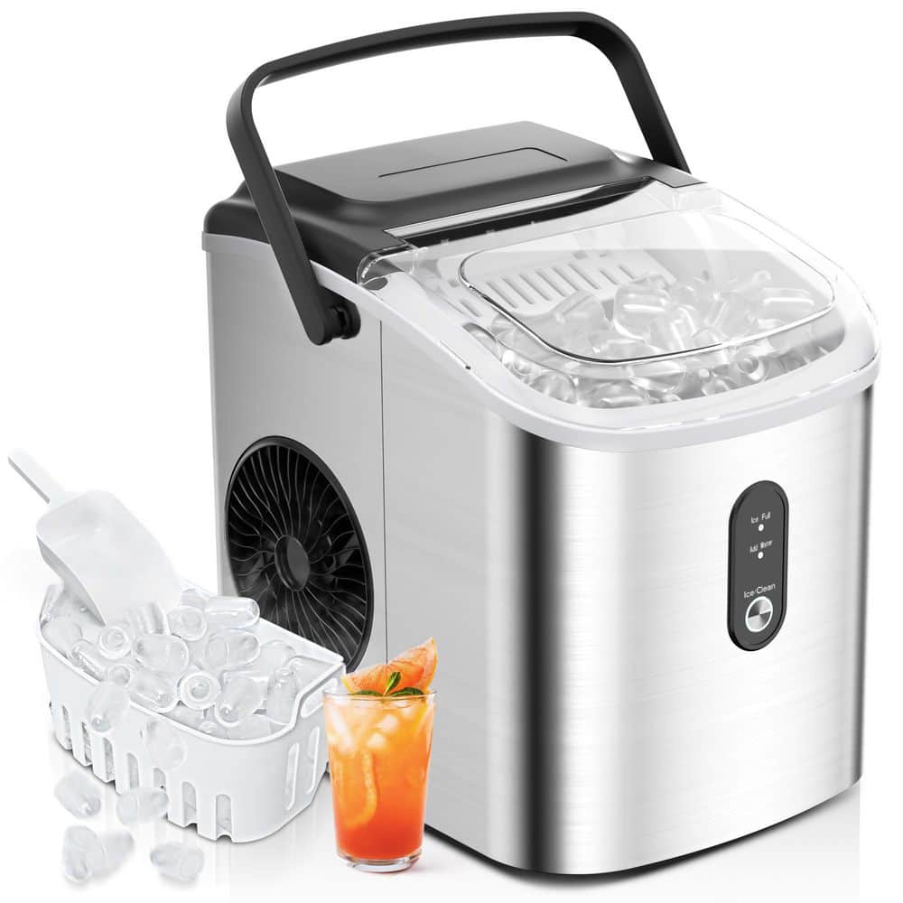 SIMZLIFE 9 in. 26.5lbs/24H Bullet Ice Countertop Portable Ice Maker in Silver - 9-Cubes/6-Mins, Auto-Clean, Basket and Scoop