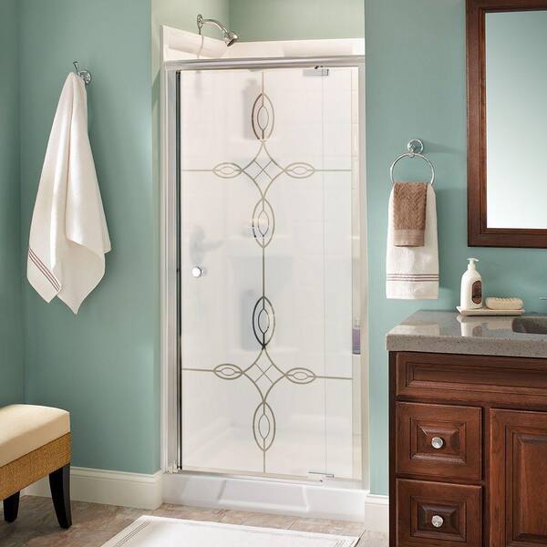 Delta Phoebe 36 in. x 66 in. Semi-Frameless Pivot Shower Door in Chrome with Tranquility Glass