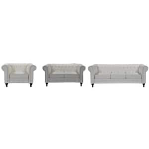 Brooks 3-Piece Cream White Faux Leather Living Room Set, Chair Loveseat and Sofa (82.3 inch Wide )