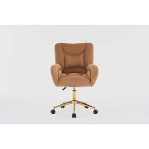 Coffee Velvet Fabric 360 Swivel Home Office Chair With Gold Metal Base and Universal Wheels