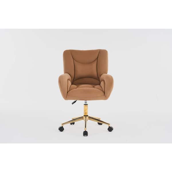 Coffee Velvet Fabric 360 Swivel Home Office Chair With Gold Metal Base and Universal Wheels