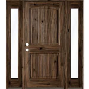 58 in. x 80 in. Rustic knotty alder Sidelite 2 Panel Right-Hand/Inswing Clear Glass Black Stain Wood Prehung Front Door