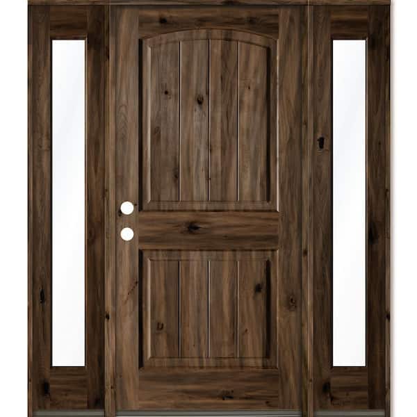 Krosswood Doors 60 in. x 80 in. Rustic knotty alder Sidelite 2 Panel Right-Hand/Inswing Clear Glass Black Stain Wood Prehung Front Door