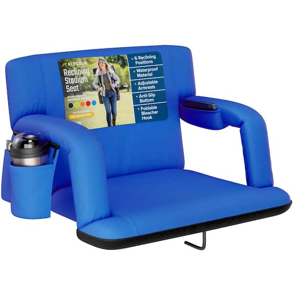 ALPCOUR Reclining Stadium Seat - Wide Bleacher Chair w/Back Support Cushion, Armrests and Side Pockets - 24in. Wide - Royal Blue