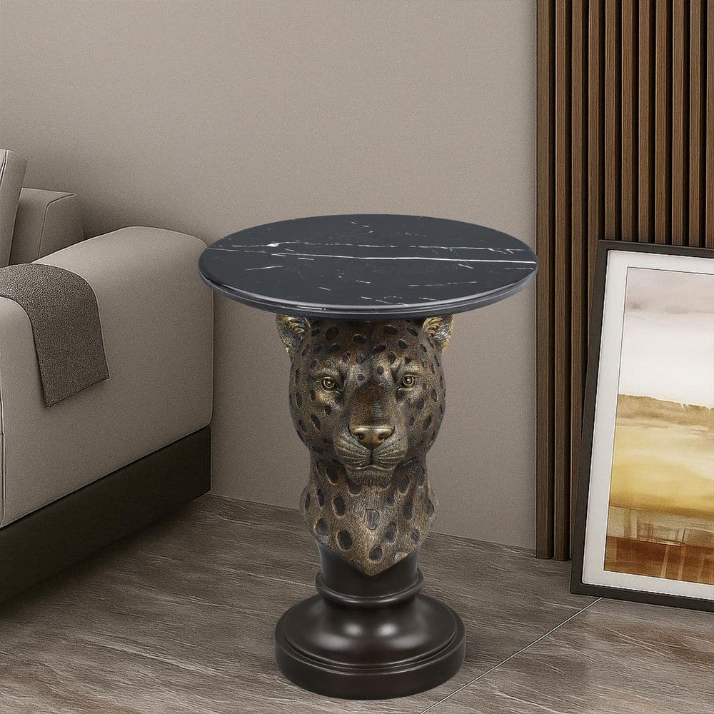 Boyel Living 19.69 in. W Antique Brown Round Faux Marble End Tables ...
