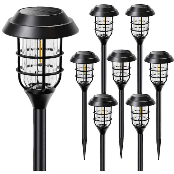 Outdoor Black Integrated LED Landscape Plastic Lighs 10 Lumens Weather Resistant Solar Path Light 3000K (Set of 8)