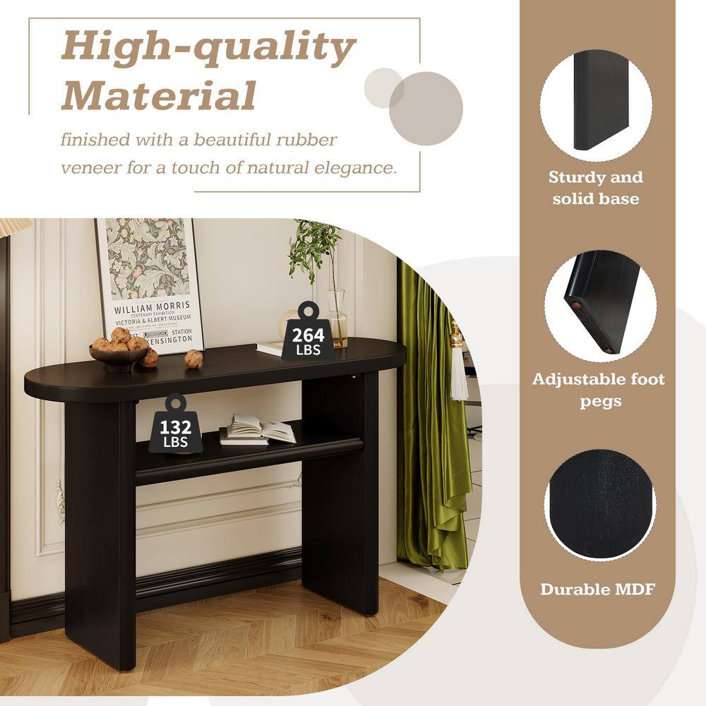 47.8" Black Minimalist MDF Console Table with Storage Shelves