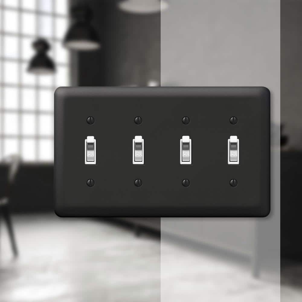 Black Steel Quad Toggle Wall Plate