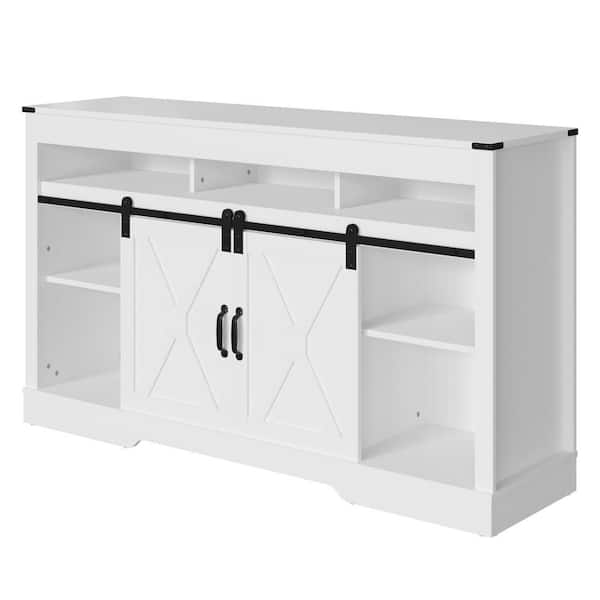 anpport 58 in. Farmhouse Double-Door 3-Layer White TV Stand Fits TVs Up ...