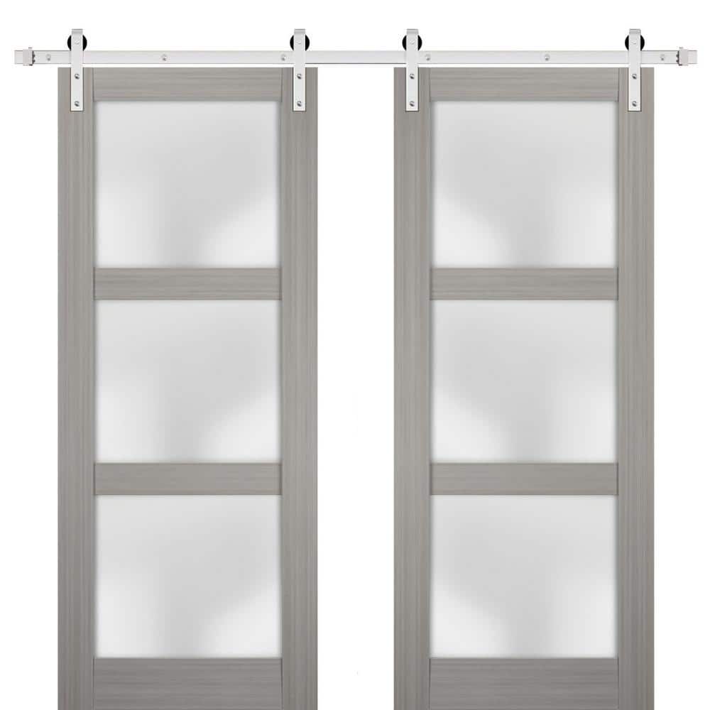 Assemble Required 18 in. x 96 in. 2-Panel Frosted Glass Gray Ash Solid Wood Sliding Barn Door with Hardware Kit price history on PriceWatchPro