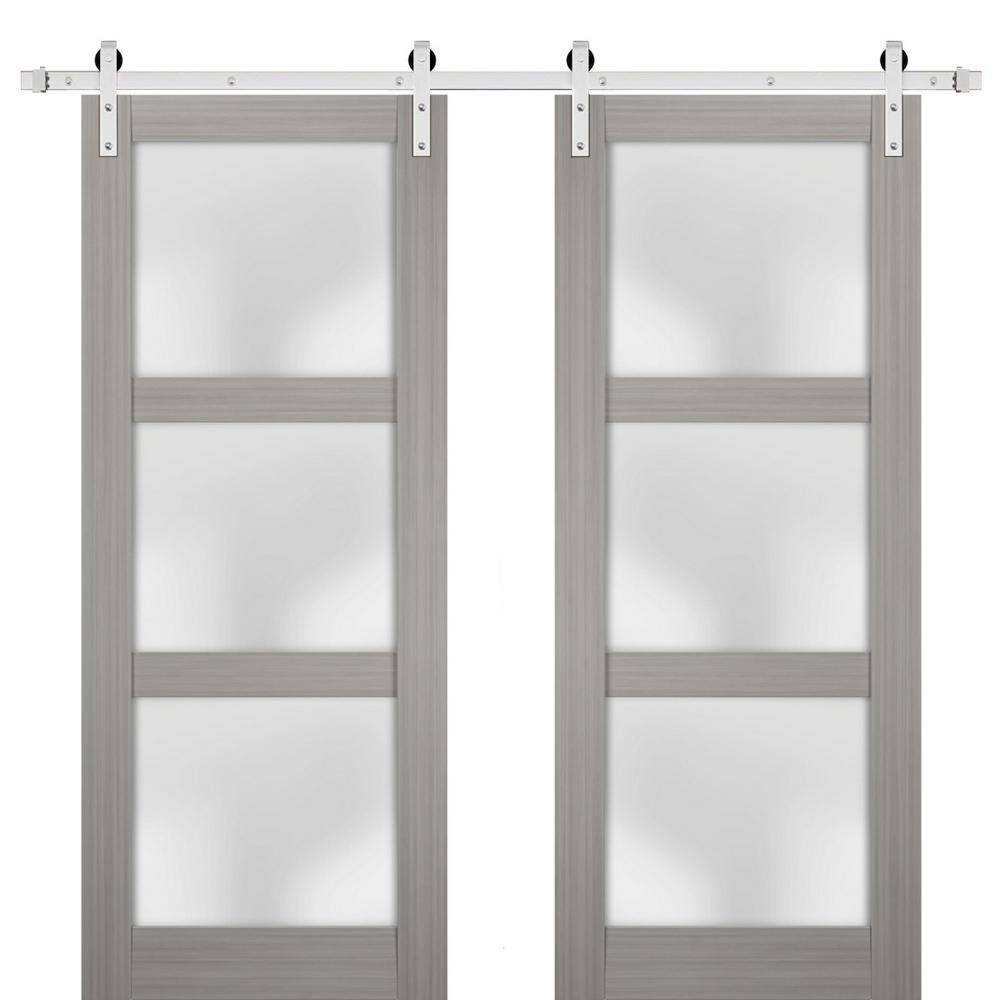 Assemble Required 36 in. x 84 in. 2-Panel Frosted Glass Gray Ash Solid Wood Sliding Barn Door with Hardware Kit price history on PriceWatchPro