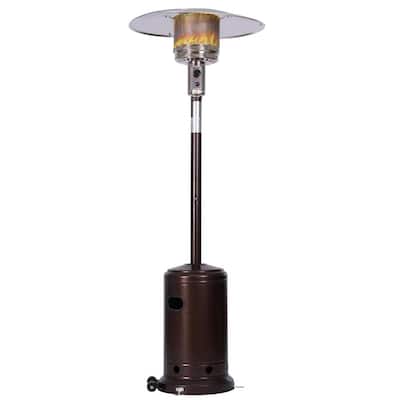 46,000 BTU Stainless Steel Outdoor Propane Gas Patio Heater With Auto Shut Off And Simple Ignition System, Wheels
