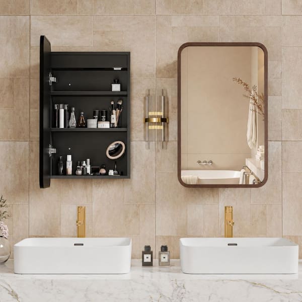 24 in. W x 30 in. H Recessed Rectangular Metal Framed Bathroom Medicine Cabinets with Mirror in Dark Brown