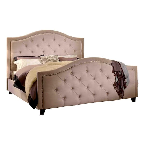 Best Master Furniture Fernando Taupe Queen Upholstered Velvet Panel Bed