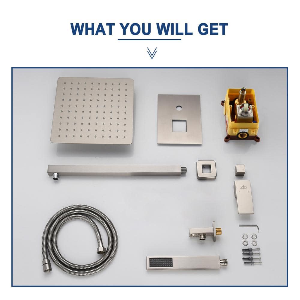 Large Brushed Nickel Dual Rain Shower System with Handheld