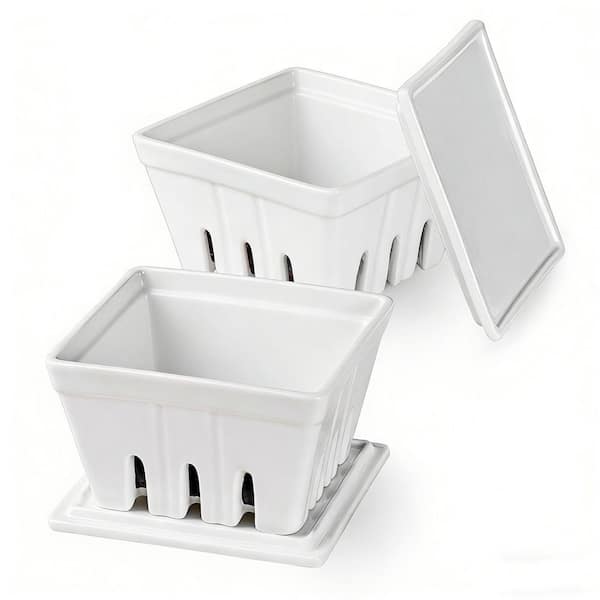 2 Piece Ceramic Fruit Basket with Lids, 5 in. Colander For Kitchen, Fruit Bowls for Strawberry, Grape, Cherry, Berries