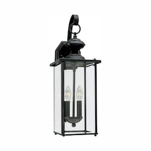 Jamestown 2-Light Black Outdoor 20.25 in. Wall Lantern Sconce with Dimmable Candelabra LED Bulb