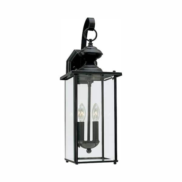 Generation Lighting Jamestown 2-Light Black Outdoor 20.25 in. Wall Lantern Sconce with Dimmable Candelabra LED Bulb