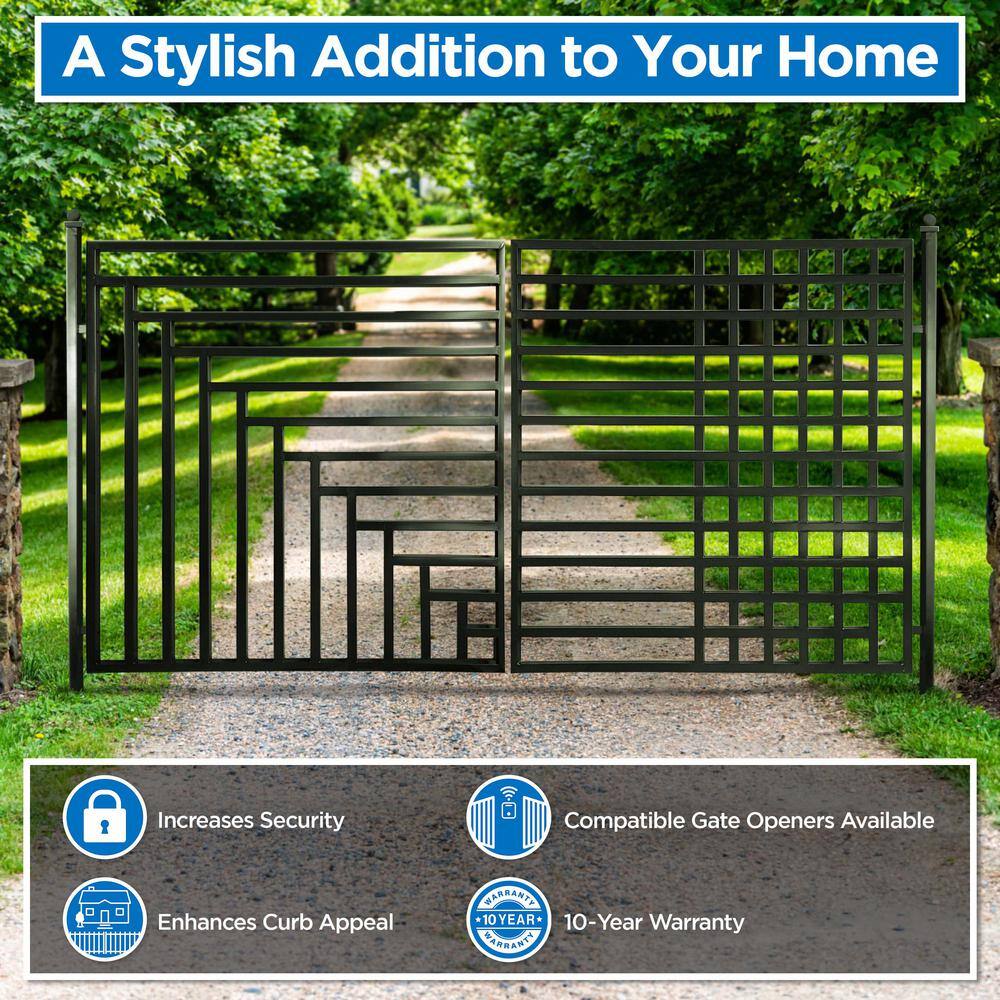 Kyiv Style 14 x 6 ft Black Steel Dual Swing Driveway Gate with Opener