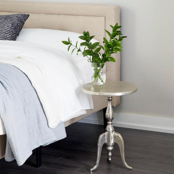 Litton Lane 15 in. Silver Small Large Round Aluminum End Accent Table
