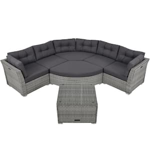 Patio Furniture Set Gray of 9-Piece Wicker Outdoor Day Bed Rattan Sectional with Cushions and Center Table, Grey