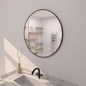 32 in. W x 32 in. H Round Framed Wall Bathroom Vanity Mirror in Matte Black