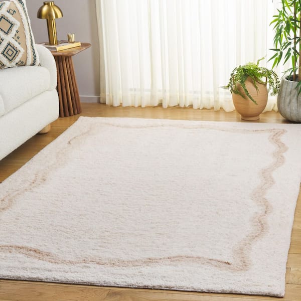 Casablanca Shag 5 ft. x 8 ft. Beige/Ivory Abstract Border Area Rug