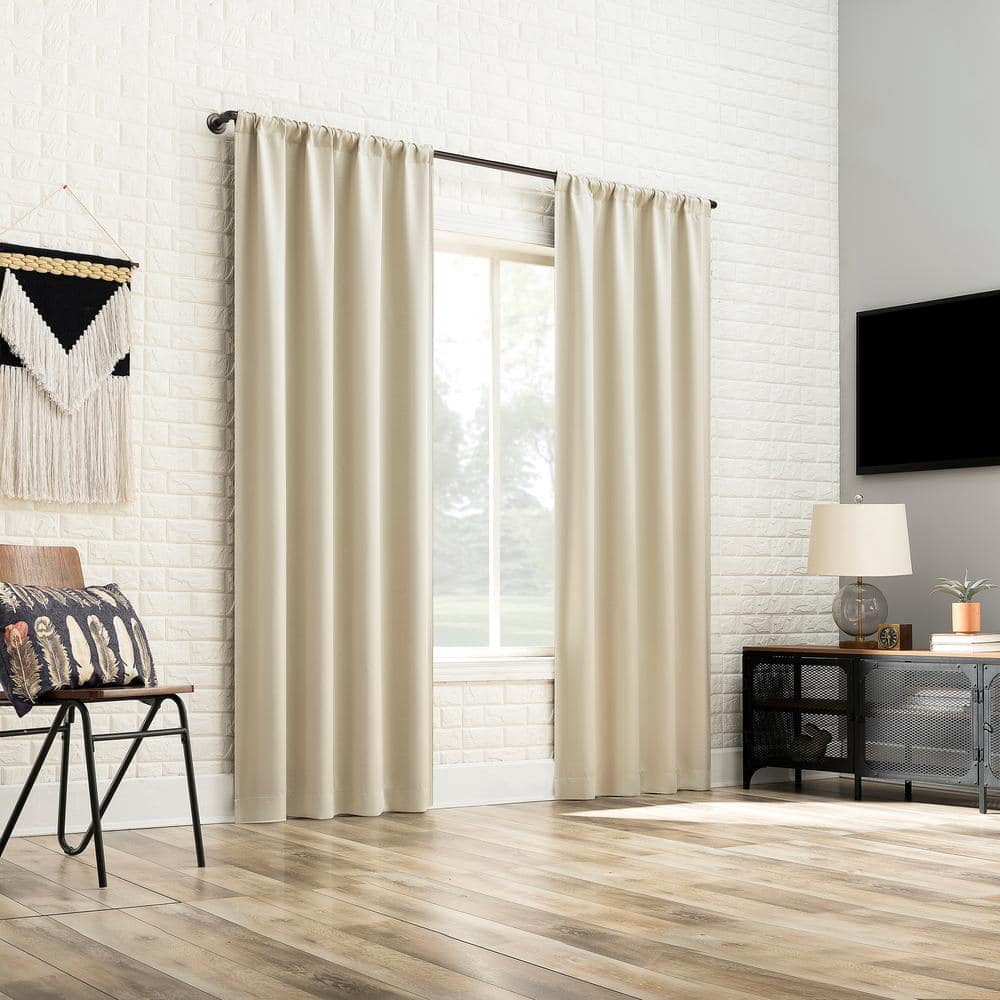 Cream Polyester Blackout Rod Pocket Window Panel, 40" x 63"