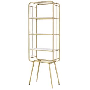 Ellerbe 23.63 in. Wide High Gloss White and Gold 4-Shelf Standard Bookcase