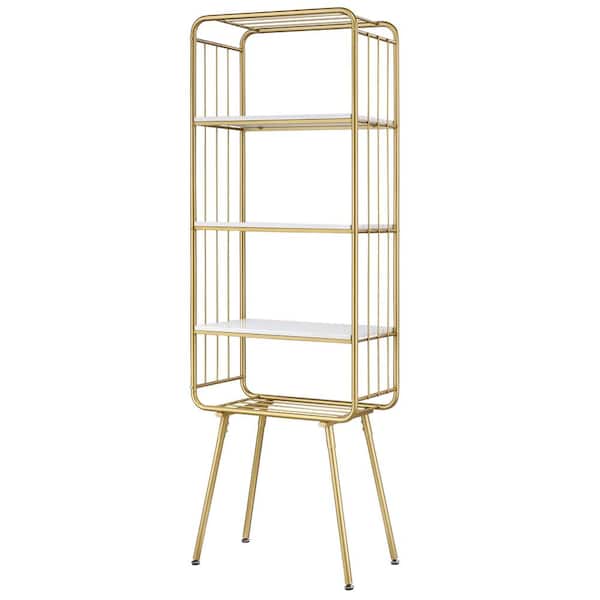 Furniture of America Ellerbe 23.63 in. Wide High Gloss White and Gold 4-Shelf Standard Bookcase