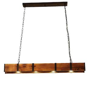 4-Light 39 in. Brown Industrial Loft Style Rust Wood and Metal Island Pendant Light for Kitchen Dinging Room Bedroom