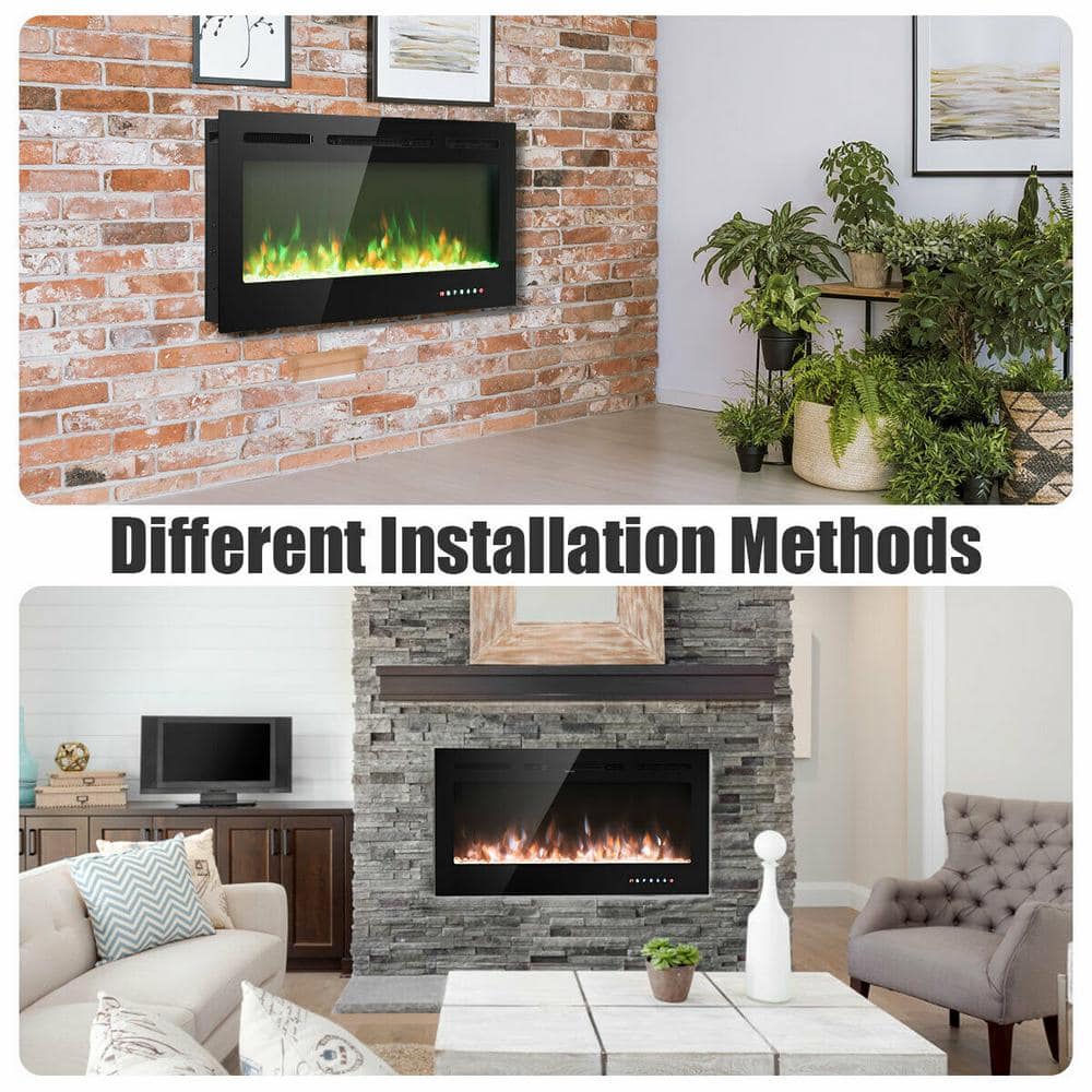 40-Inch Black Tempered Glass Electric Fireplace with Multi-Color Flames
