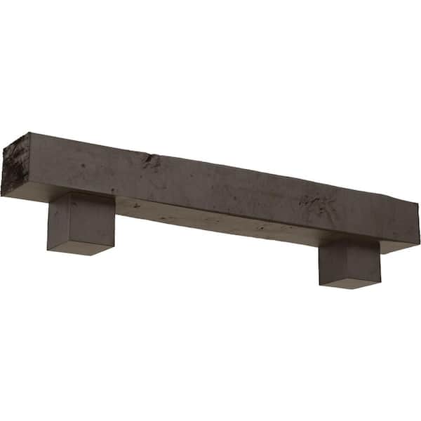 Ekena Millwork 8 in. x 10 in. x 7 ft. Knotty Pine Faux Wood Fireplace Mantel Kit, Alamo Corbels, Natural Honey Dew