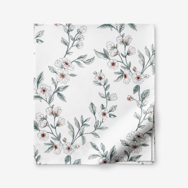 The Company Store Legends Hotel Valentina Floral White Multi Sateen Full Flat Sheet