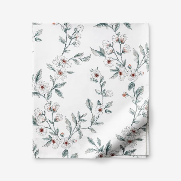 The Company Store Legends Hotel Valentina Floral White Multi Sateen Full Flat Sheet