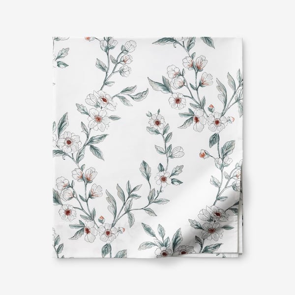 The Company Store Legends Hotel Valentina Floral White Multi Sateen Twin Flat Sheet